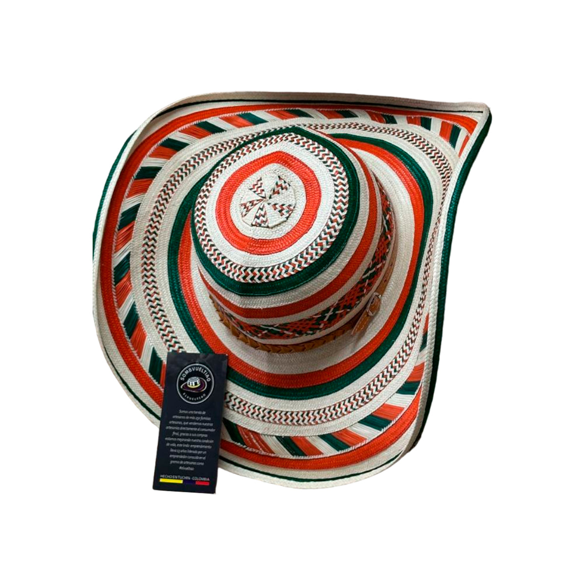 Sombrero 23 Fibras Exclusivo Diseño Naaranja Verde
