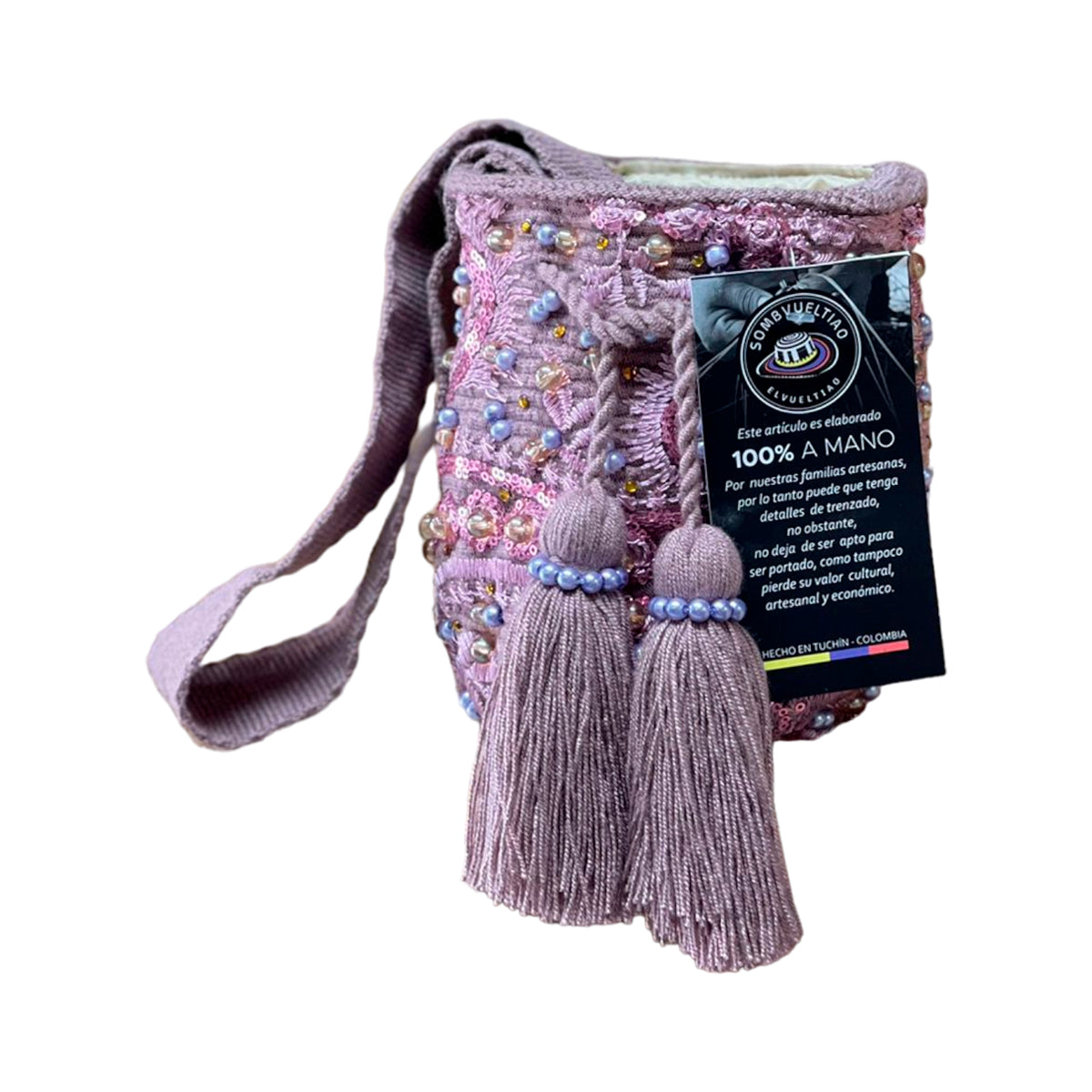 Mochila Recamada Pequeña Diseño Perlas