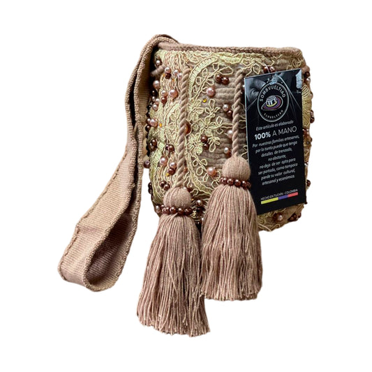 Mochila Recamada Pequeña Diseño Perlas