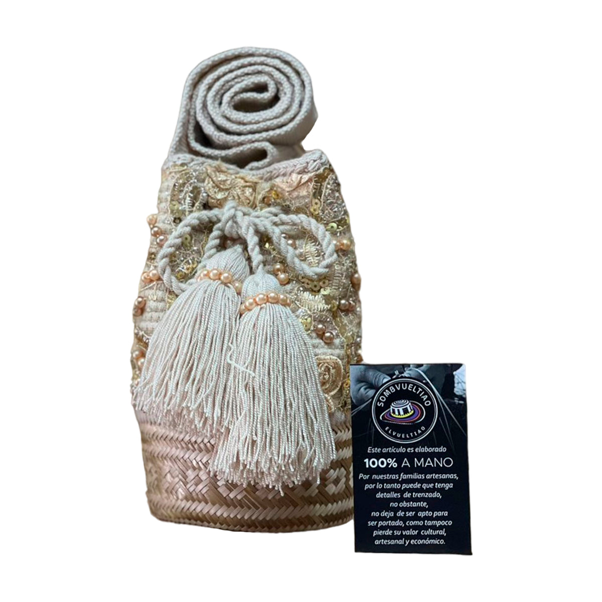 Mochila Pequeña Fondo de Iraca Recamada
