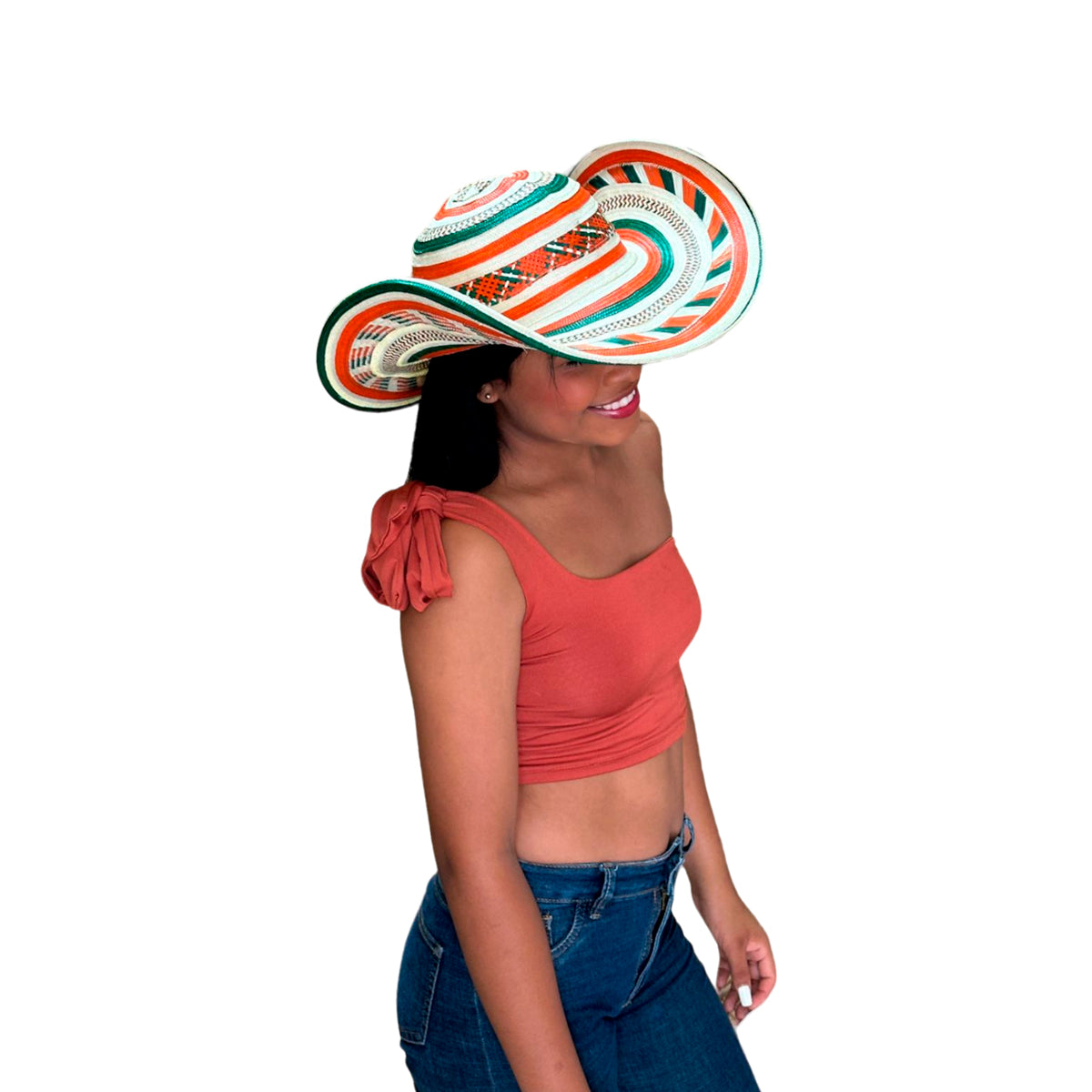 Sombrero 23 Fibras Exclusivo Diseño Naaranja Verde