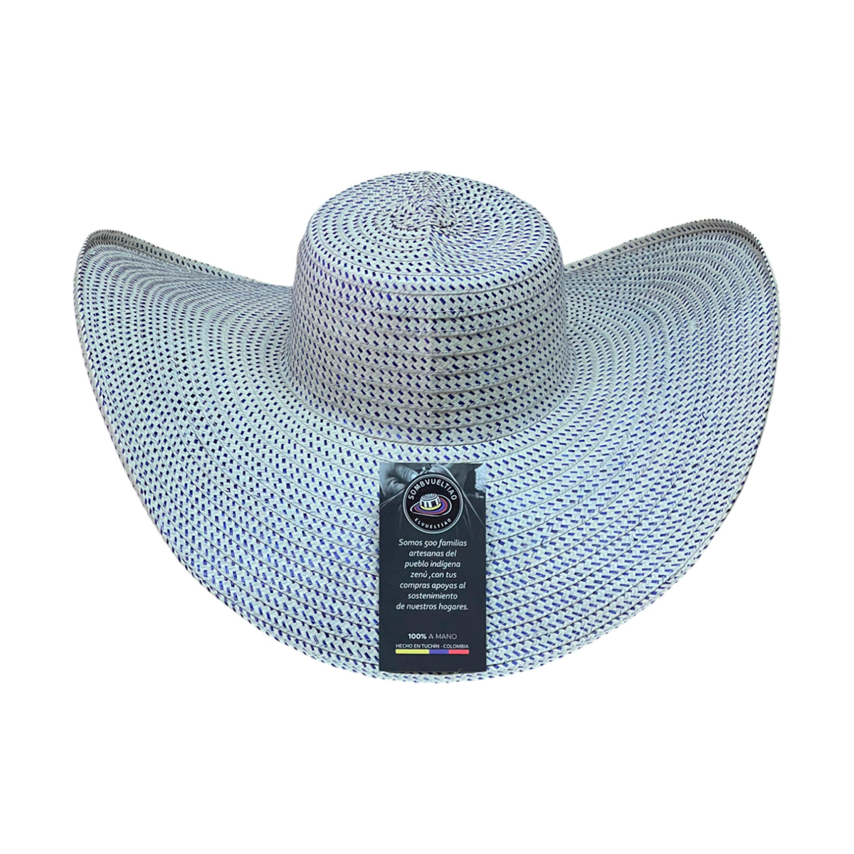 Sombrero 23 Fibras Beige con Pintas Azules