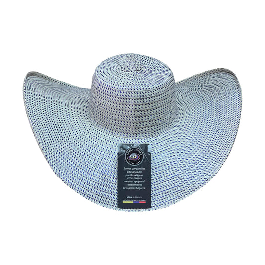 Sombrero 23 Fibras Beige con Pintas Azules
