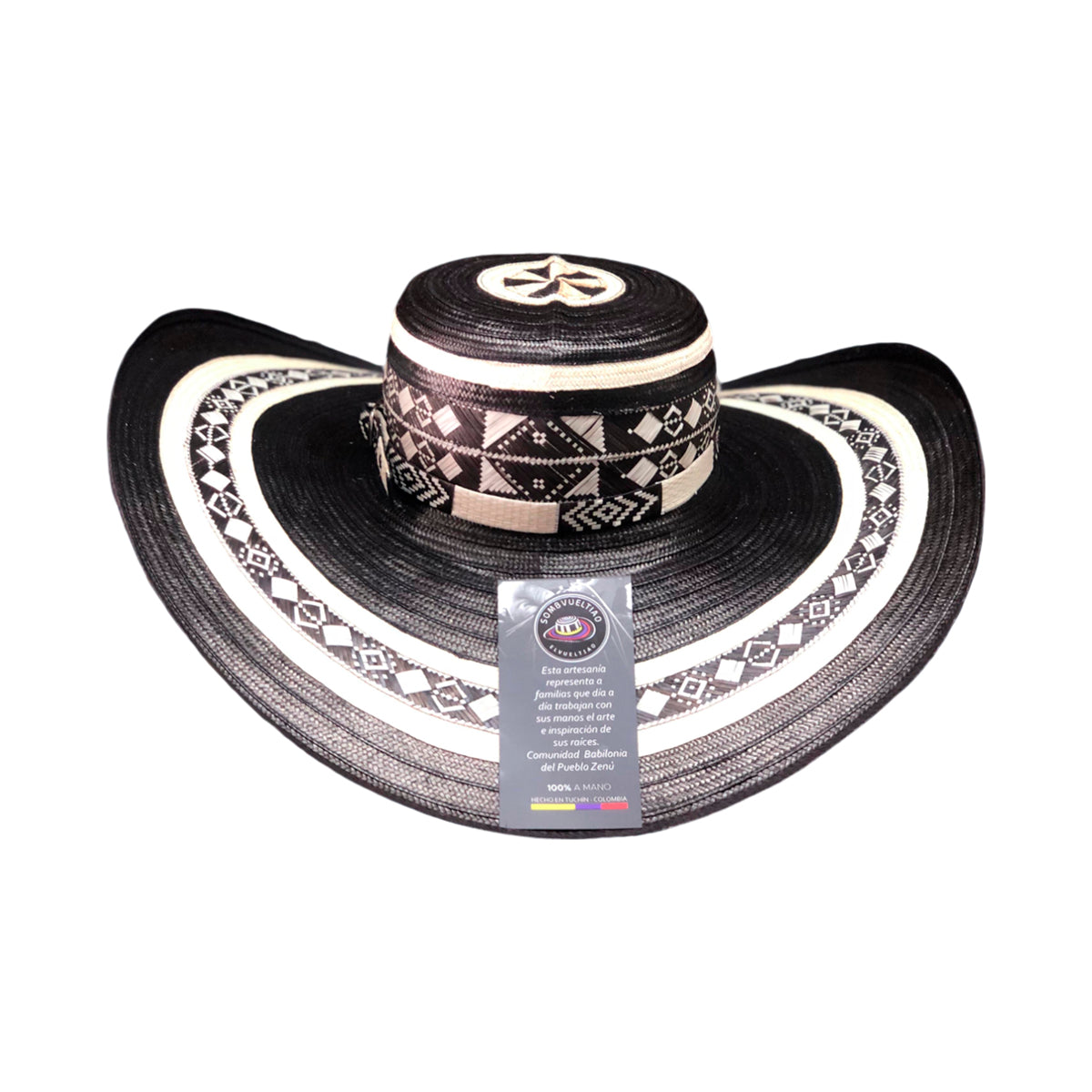 Sombrero 23 Fibras Diseño Negro con Beige Extrafino