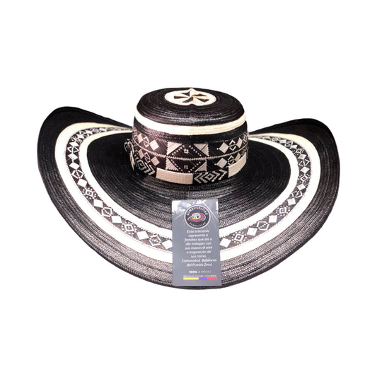 Sombrero 23 Fibras Diseño Negro con Beige Extrafino