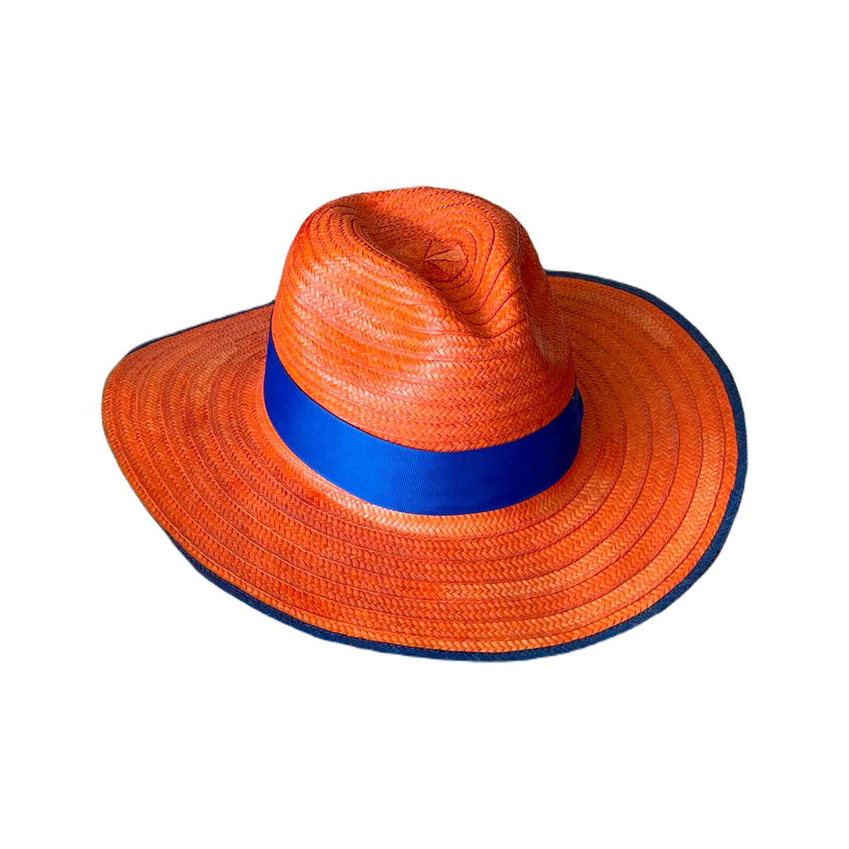 Sombrero Panameño Naranja Exclusivo Cinta Azul