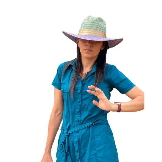 Sombrero Panameño Caña Flecha Figuras Doradas MY