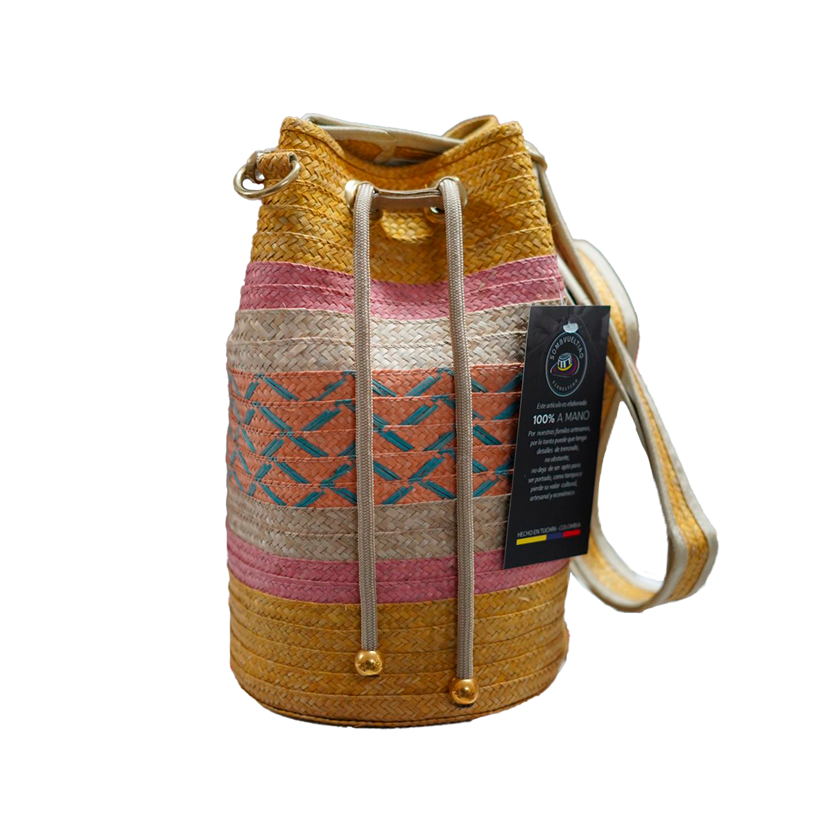 Mochila de Caña Flecha en Color Mostaza Diseño en Tres Colores