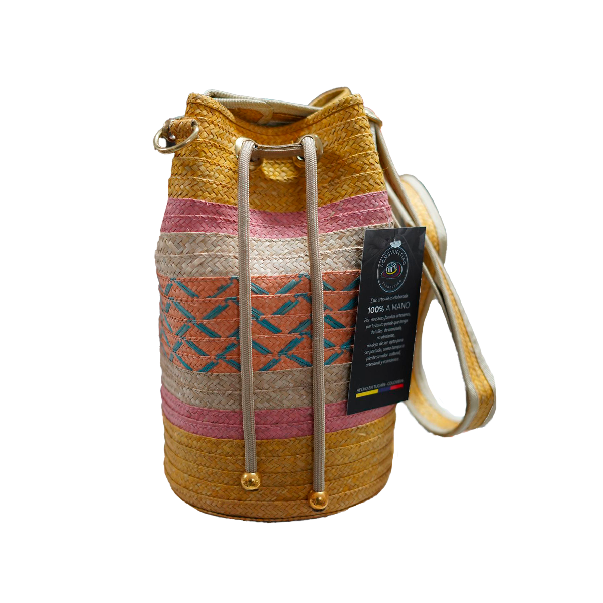Mochila de Caña Flecha en Color Mostaza Diseño en Tres Colores