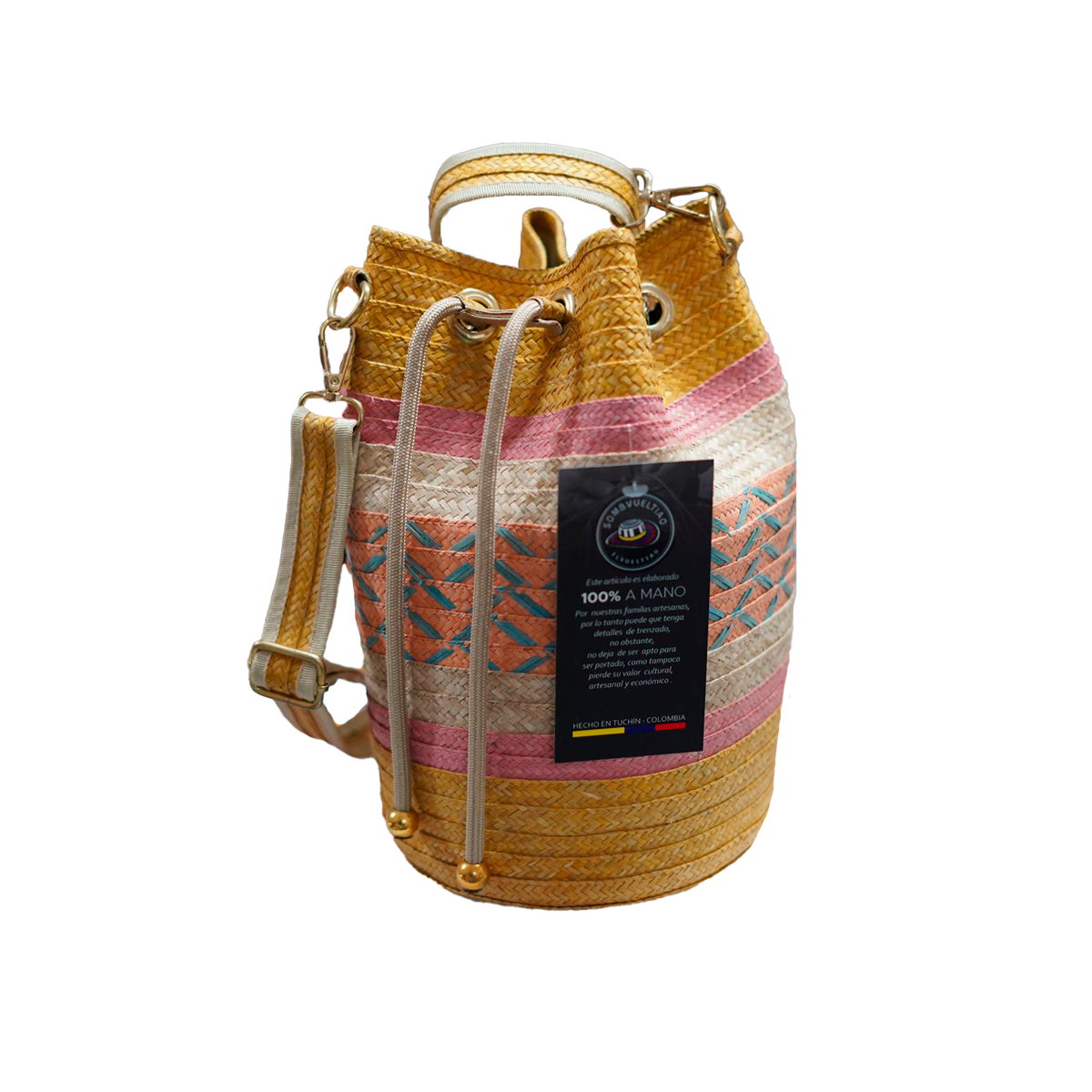 Mochila de Caña Flecha en Color Mostaza Diseño en Tres Colores