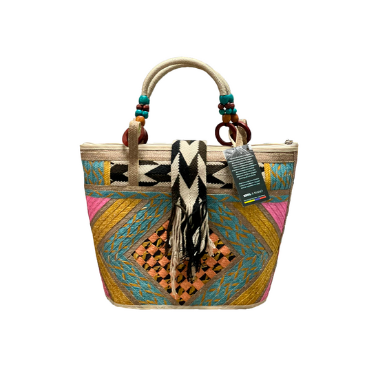 Bolso Exclusivo Ajedrez Diseño Wayuu Multicolor