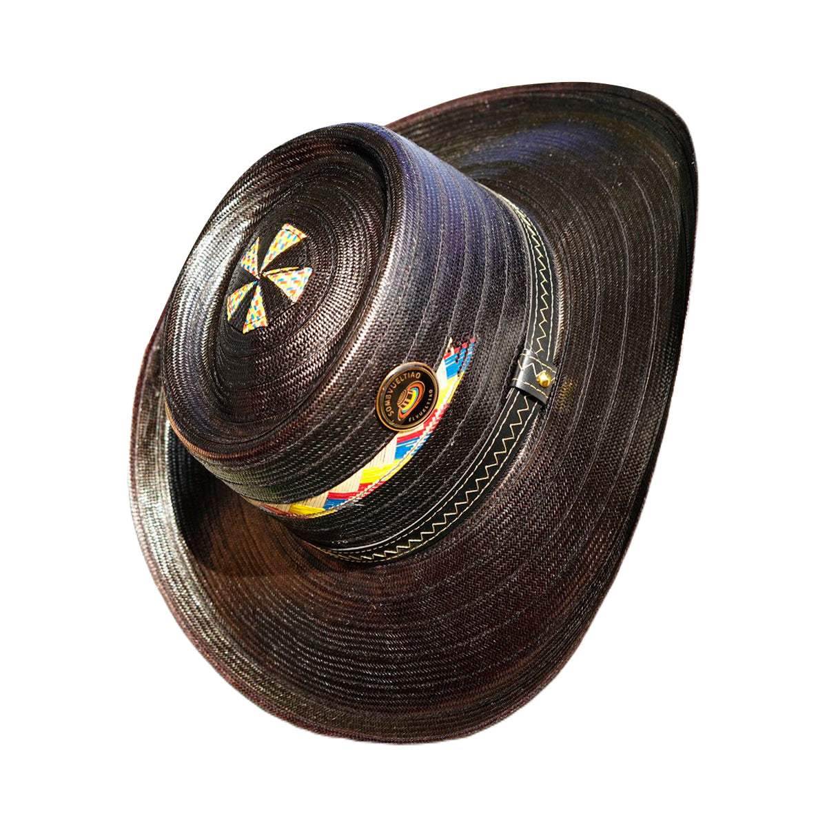 Sombrero Corto 27 Fibras Negro Diseño Tricolor