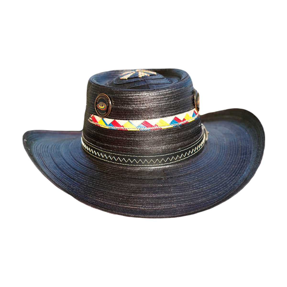 Sombrero Corto 27 Fibras Negro Diseño Tricolor
