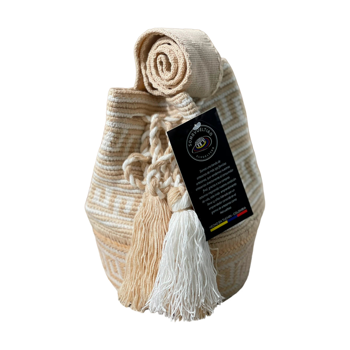 Mochila Wayuu Exclusiva Beige Diseño Cruda