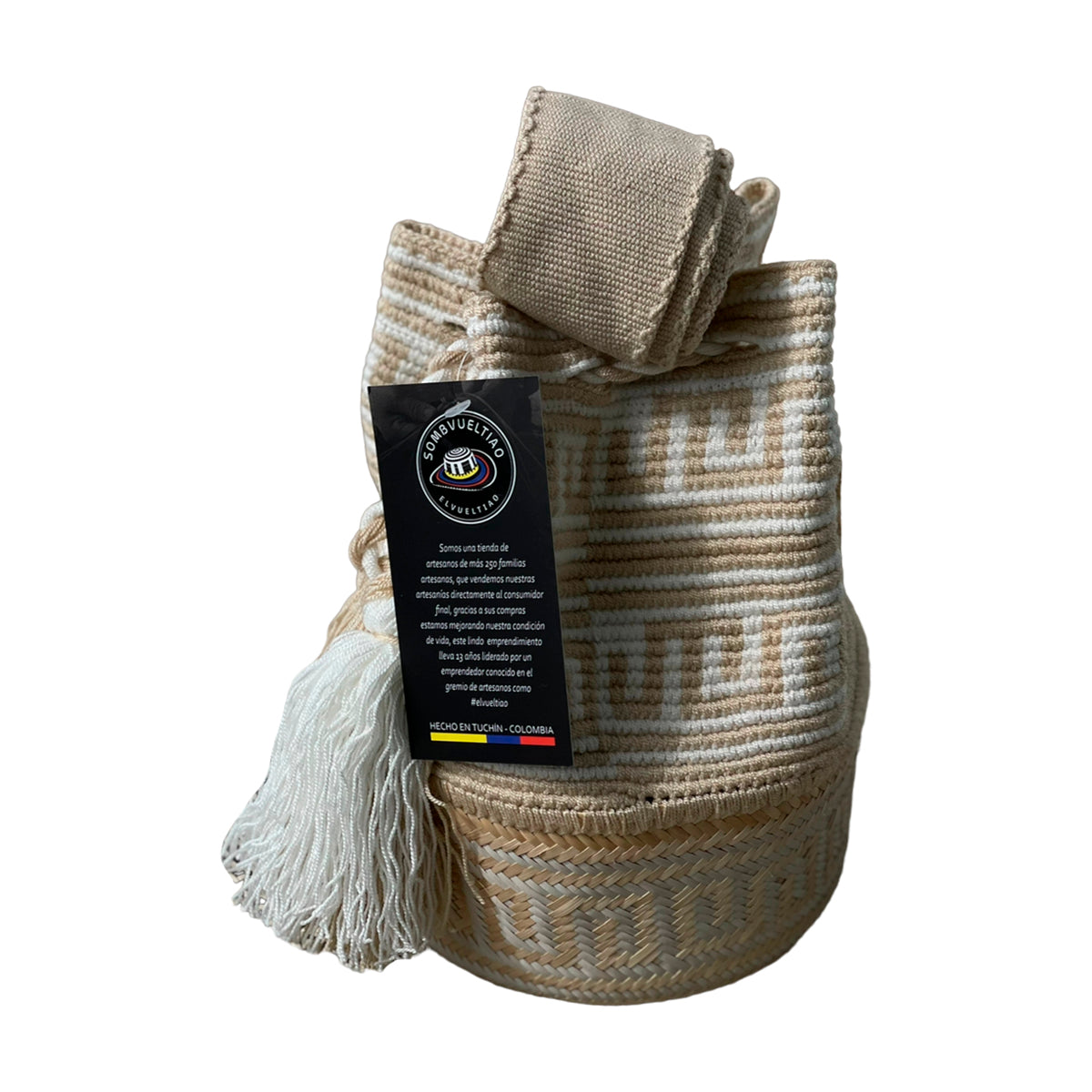 Mochila Wayuu Exclusiva Beige Diseño Cruda