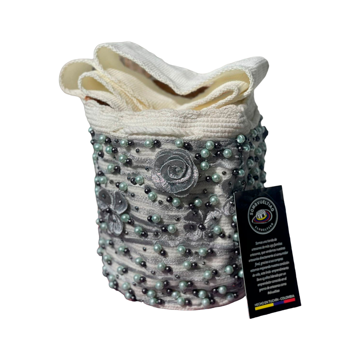 Mochila Recamada Fina Diseño Gris a Mano
