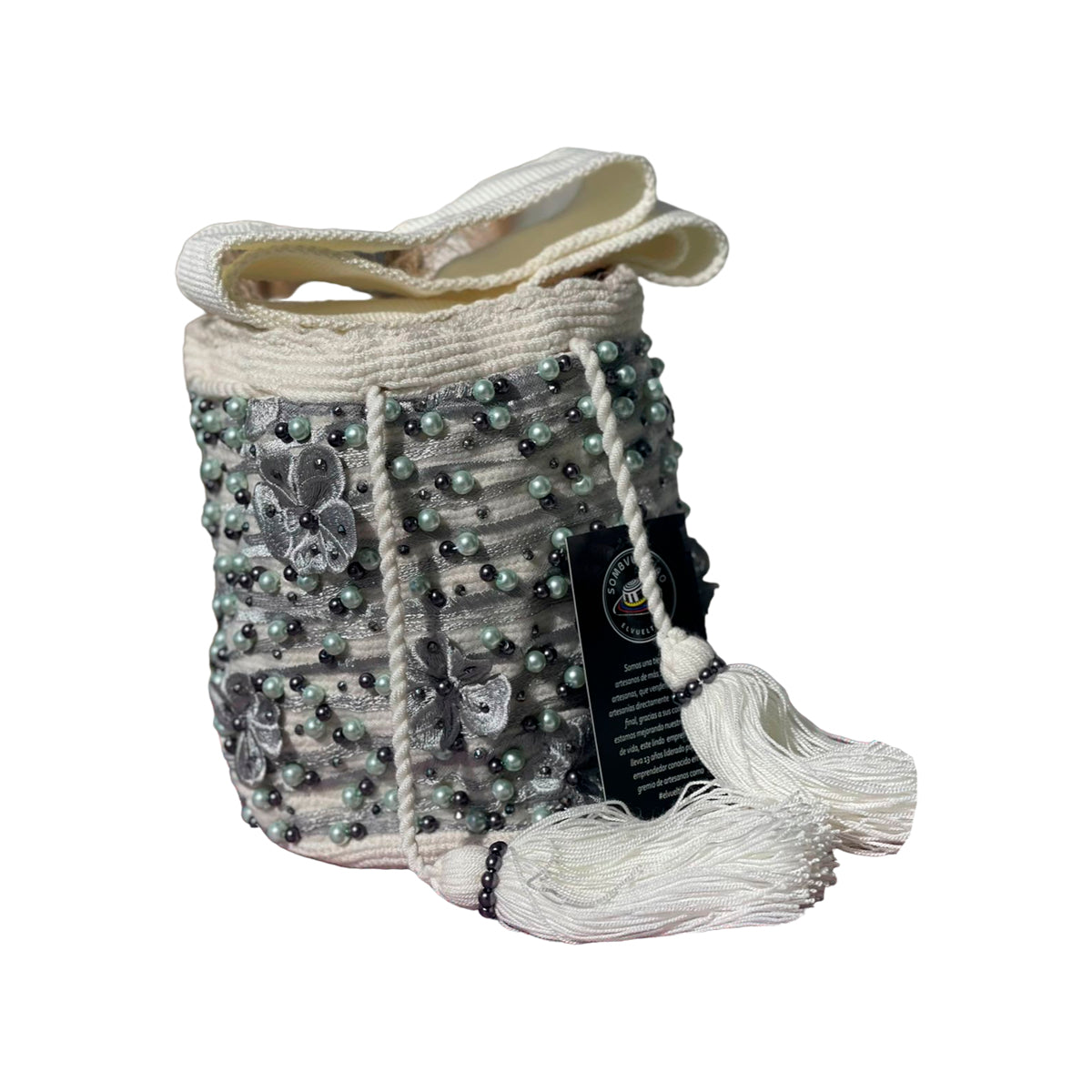 Mochila Recamada Fina Diseño Gris a Mano