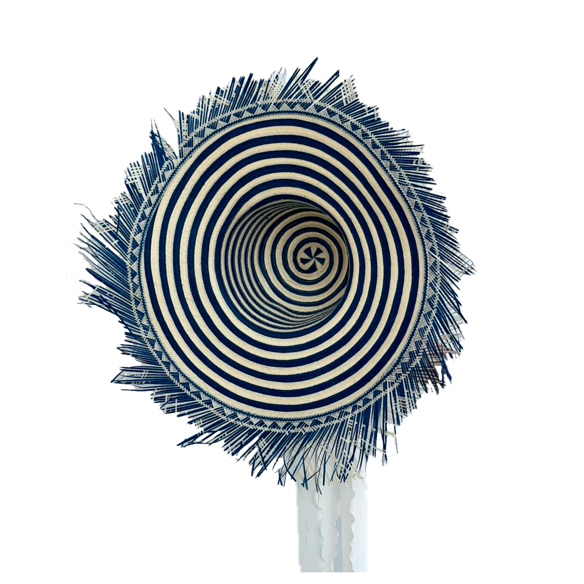 Pava Artesanal Exclusiva Diseño Azul Franjas Flecos