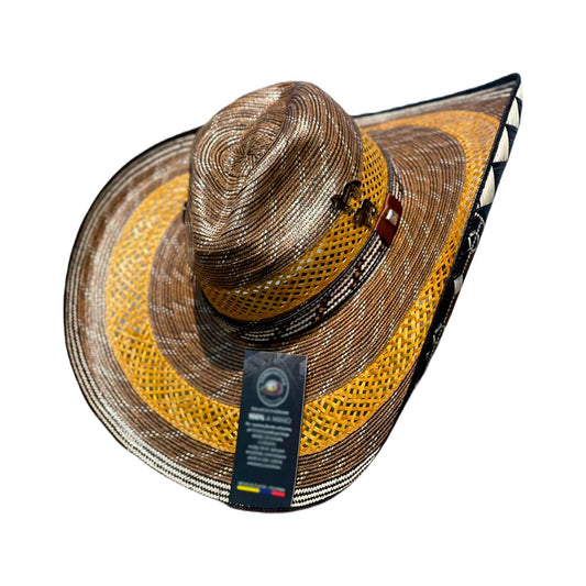 Sombrero 27 fibras Extrafino Calidad a Mano Diseño en color marron con mostaza MY