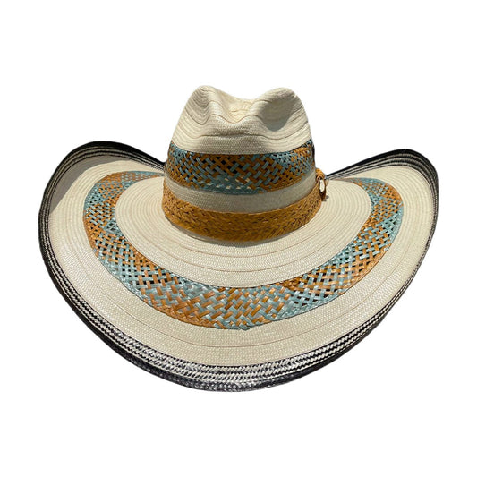Sombrero 27 fibras Extrafino Calidad a Mano Blanco con Diseño de dos colores MY