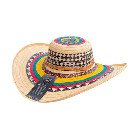 Sombrero Exclusivo 23 Fibras Beige Diseño Colorido