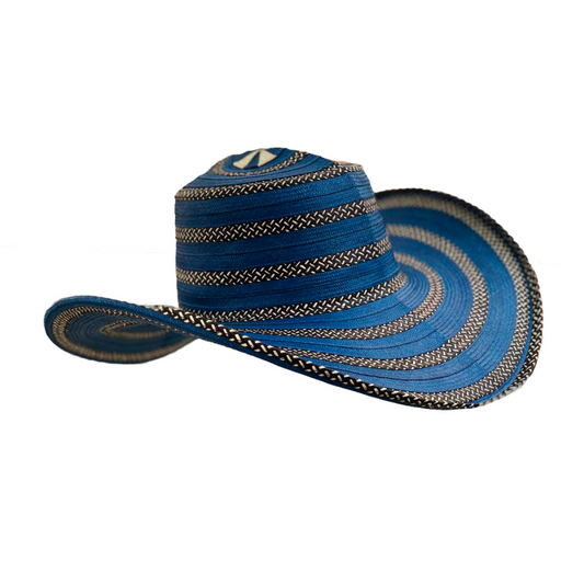 Combo Sombrero 23 Fibras Azul Grano De Arroz