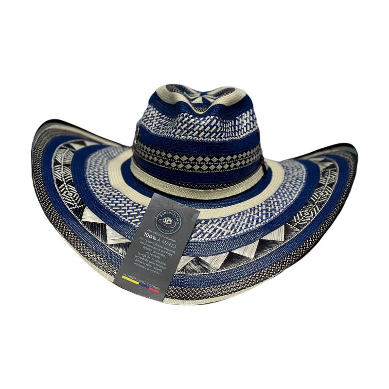 Sombrero 33 Fibras Azul Tejido Calado Figuras