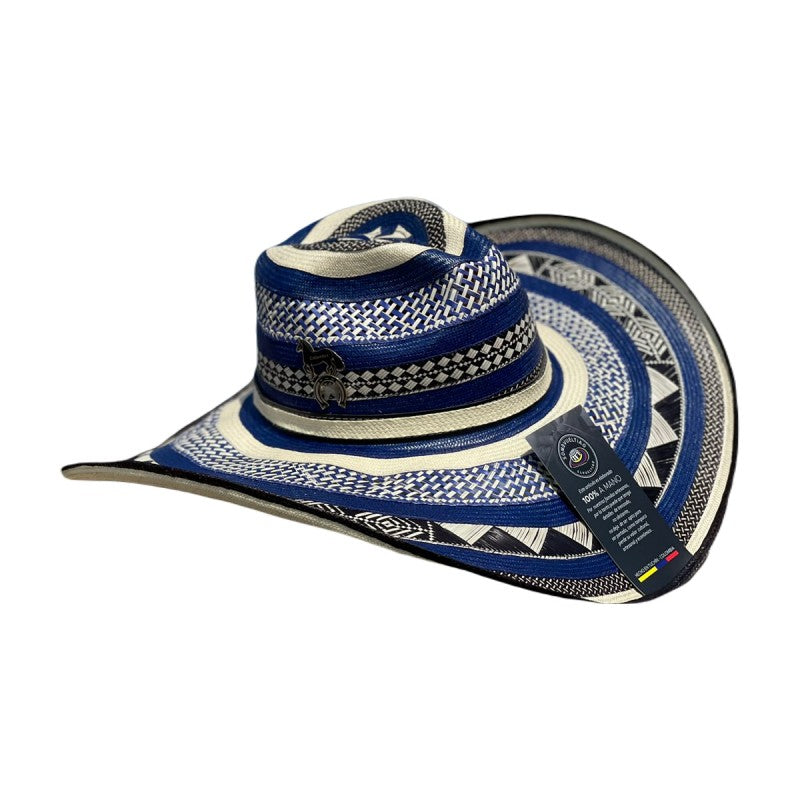 Sombrero 33 Fibras Azul Tejido Calado Figuras