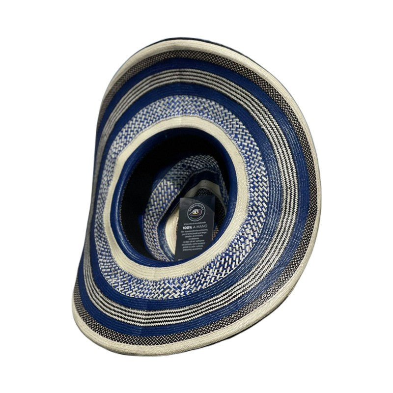 Sombrero 33 Fibras Azul Tejido Calado Figuras