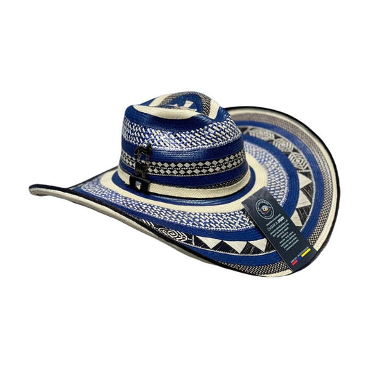 Sombrero 23 Fibras Azul Tejido Calado Figuras