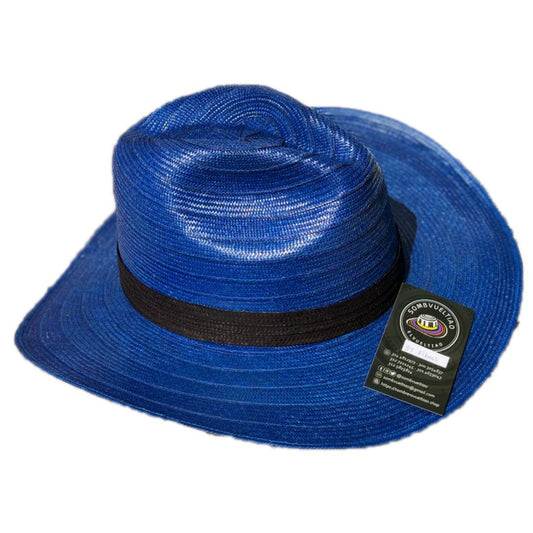 Sombrero Ala Corta Tejido Fino Azul